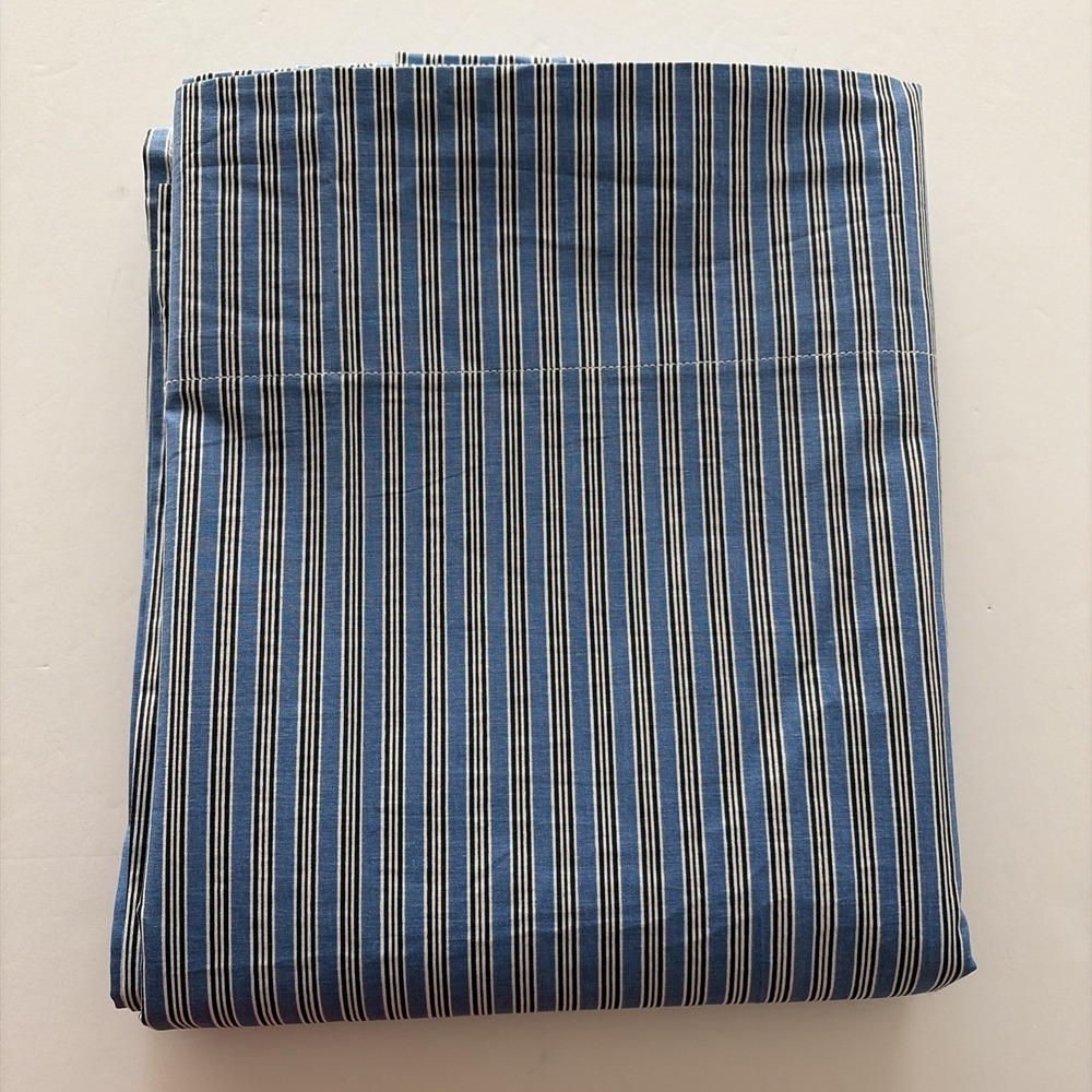 Ralph Lauren Twin Flat Sheet Blue White Striped 100% Cotton Vintage Made in USA